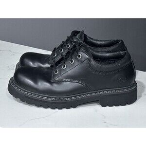 Vintage Y2K Skechers Mens 9 Black Leather Jammers Lace Up Chunky Grunge Goth
